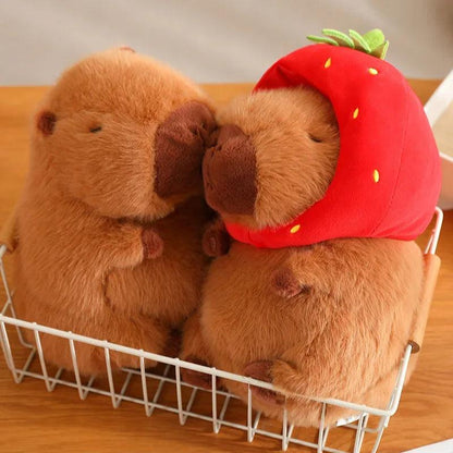 Cute Capybara Plush Toy Kawaii Fluffy Capibara With Turtle Bag Strawberry Cap Stuffed Animals Kids Birthday Gift Home Decoration - petguardiansupplies