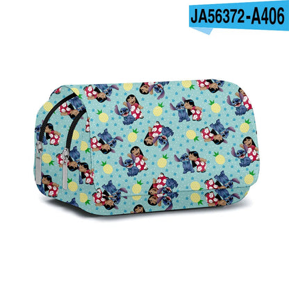 BANDAI Stitch Fully Printed Flap Pen Bag Stationery Box Cartoon Large Capacity Pencil Case Cute Anime Bags Student School Bag - petguardiansupplies