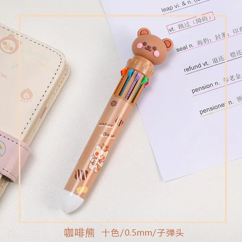 10 Colors Ballpoint Pen Cartoon Bear 0.5mm Colorful Ink Gel Pens Silicone Kawaii Pens School Office Supplies Korean Stationery - petguardiansupplies