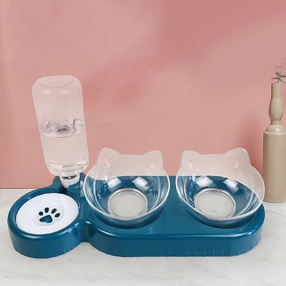 [UK Stock] Pet Feeder Pet Dog Cat Food Bowl Automatic Feeder 2 in 1 Eating Drinking Water Container Anti Slip Double Feeding Bow - petguardiansupplies