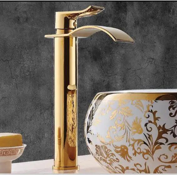 Basin Faucet Gold and white Waterfall Faucet Brass Bathroom Faucet Bathroom Basin Faucet Mixer Tap Hot and Cold Sink faucet - petguardiansupplies