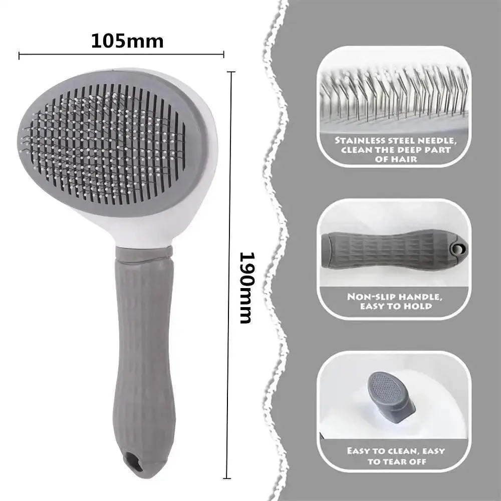 Pet Comb Automatic Hair Removal Comb Stainless Steel Needle Comb Cat Comb Cleaning Household Goods One Click Hair Removal - petguardiansupplies