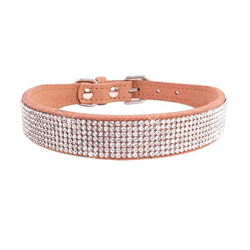 Suede Fiber Crystal Dog Collar Comfortable Glitter Rhinestone Dog Collars Zinc Alloy Buckle Collar for Small Dogs Cats XXS-L - petguardiansupplies