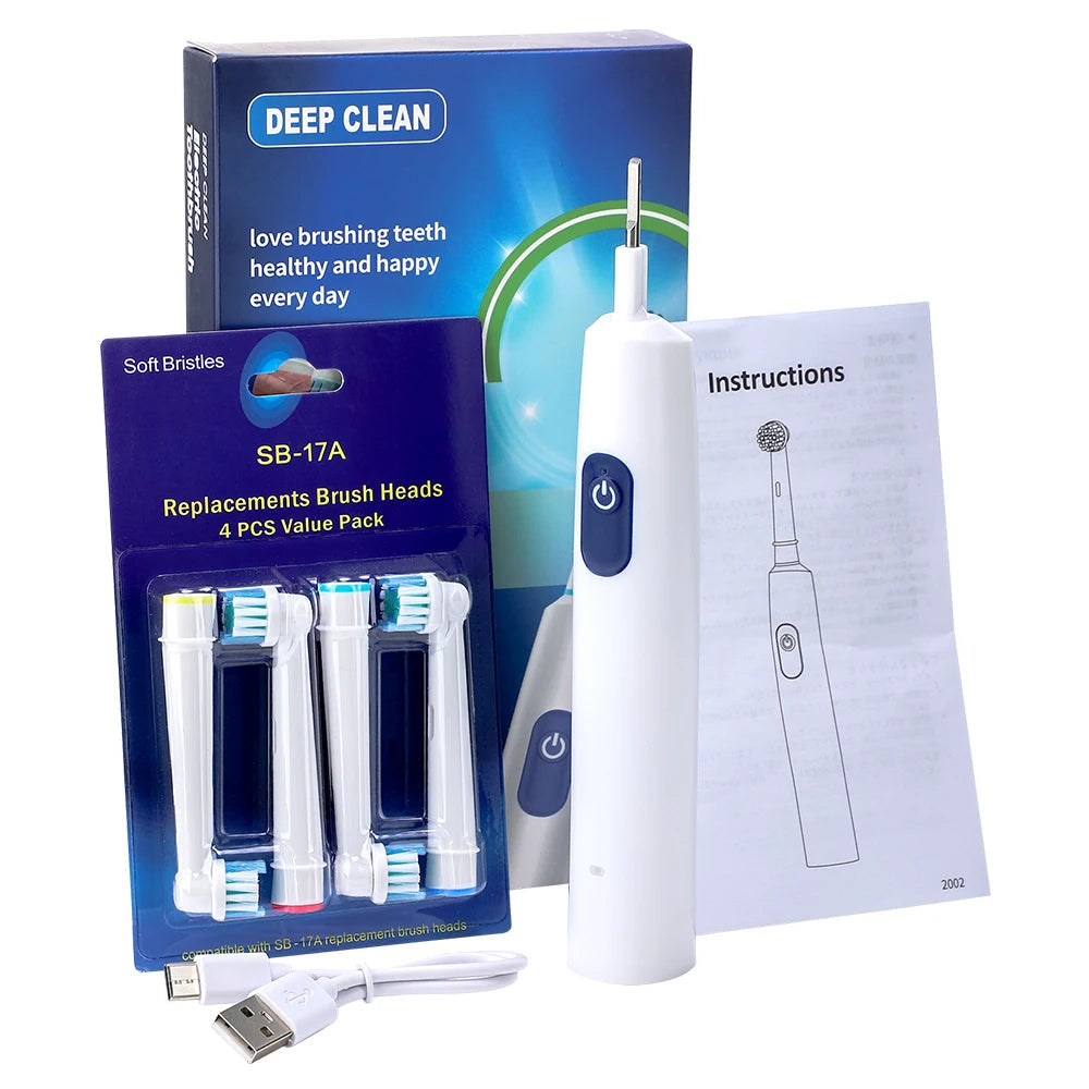 Smart Rotating Timing Electric Toothbrush, Rechargeable with 4 Heads, 5 Modes - petguardiansupplies