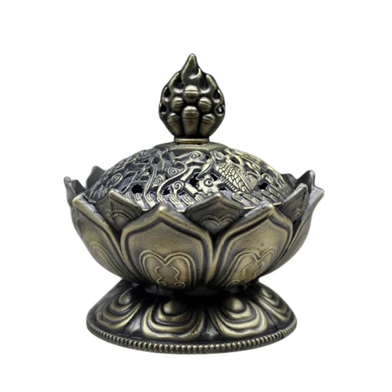 Lotus Flower Incense Burner Buddhism Buddha Holder Brass Mini Sandalwood Censer Incense Metal Craft Home Decoration - petguardiansupplies