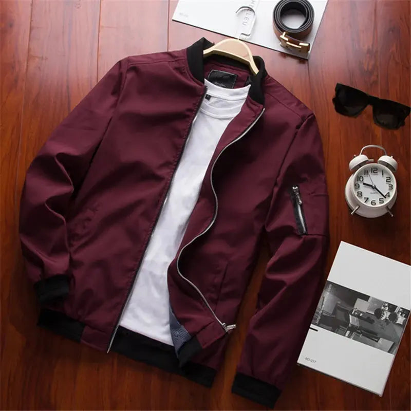 Men Bomber Jacket Thin Slim Long Sleeve baseball Jackets Mens Windbreaker Zipper Windbreaker Jacket Male Outwear Brand Clothing - petguardiansupplies