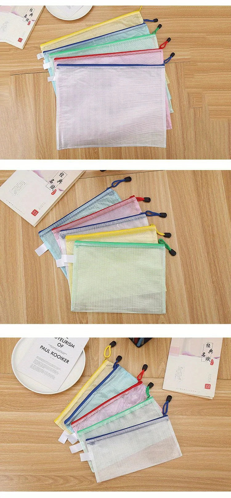 5PCS Stationery Storage Folder File Mesh Zipper Pouch A4 A5 A6 Document Bag Zip File Folders School Office Supplies - petguardiansupplies