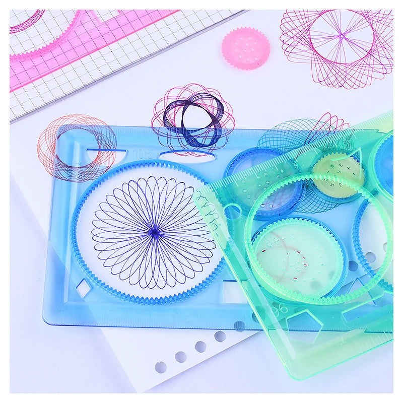 Geometry Spirograph Drawing Stencils Set Painting Template Art Crafts Creative Kids Educational Toy Variety of Flowers Ruler - petguardiansupplies