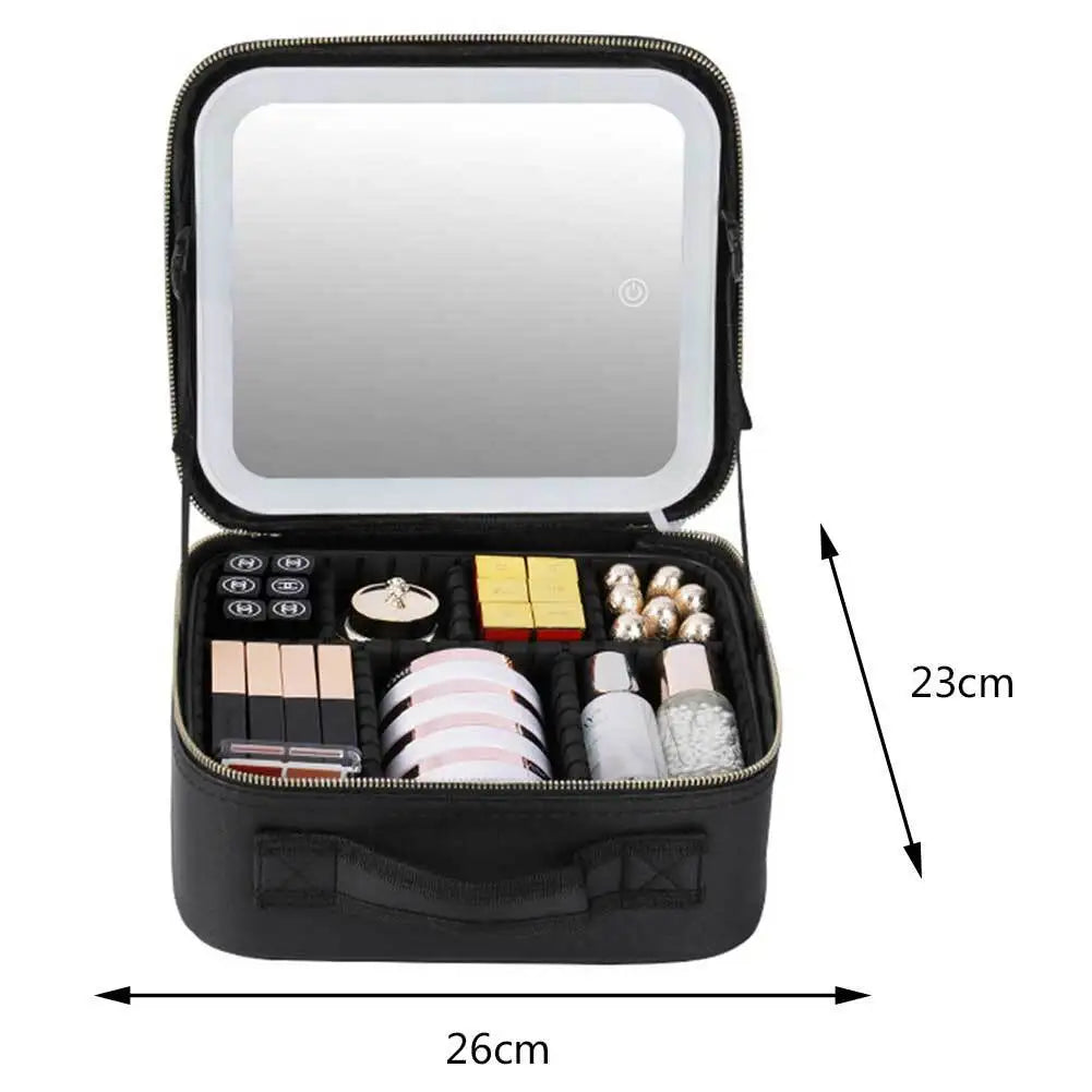 Makeup Bag With LED Mirror Vanity Case Beauty Box Make Up Travel Cosmetic Bag~UK - petguardiansupplies