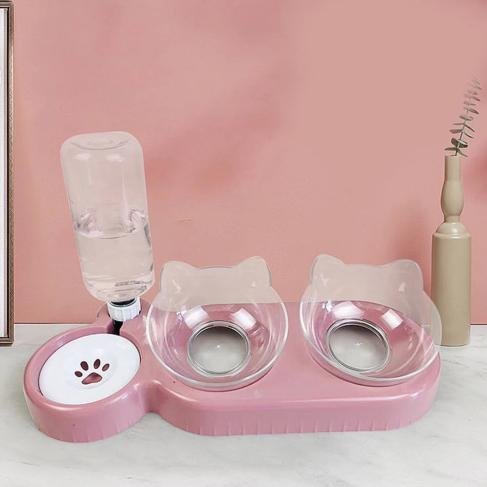 [UK Stock] Pet Feeder Pet Dog Cat Food Bowl Automatic Feeder 2 in 1 Eating Drinking Water Container Anti Slip Double Feeding Bow - petguardiansupplies