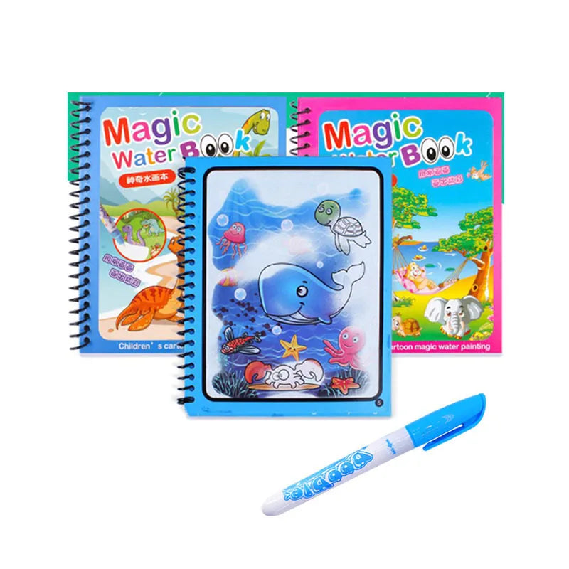 Children Early Education Toys Magical Book with Pen Water Drawing Montessori Toys Gift Reusable Coloring Book Magic Drawing Book - petguardiansupplies