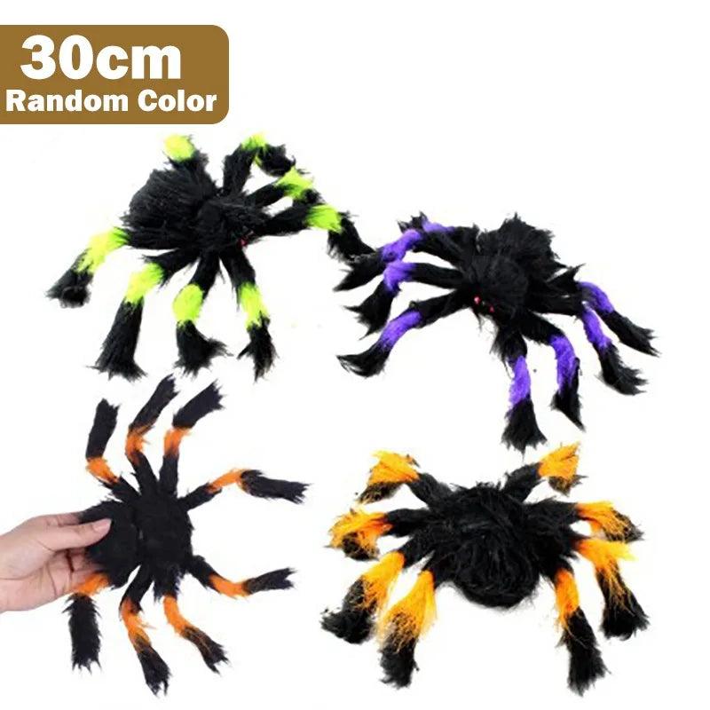 Black Spider Halloween Decoration Haunted House Prop Indoor Outdoor Giant Decor Vivid Scary Giant Black Spiders Huge Spider Web - petguardiansupplies