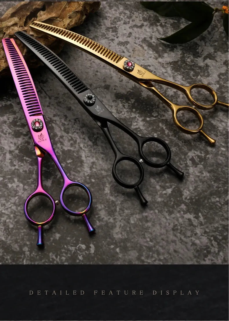 Fenice Professional JP440c 7 inch High quality Pet dog Grooming Scissors Curved thinning Shears Chunker Thinner Scissors - petguardiansupplies