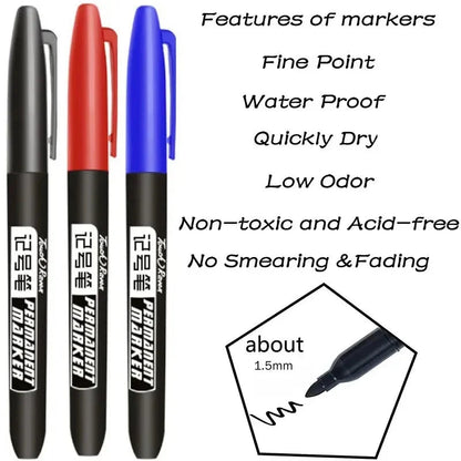 Permanent Marker Pen Drawing Markers Black Blue Red Waterproof Ink Sketch Pens Stationery Art School Supplies For Glass Metal - petguardiansupplies