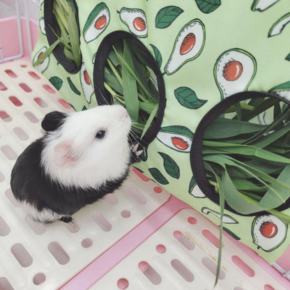 Guinea Pigs 2/3 Holes Hay Feeding Bags Strawberry Printed Rabbit Hanging Feeder Chinchilla Food Organizer Pet Cage Supplies - petguardiansupplies