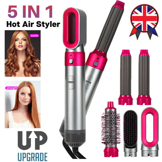 5 In 1 Hair Dryer Brush Hot Comb Air Volumizer Curler Straightener - petguardiansupplies