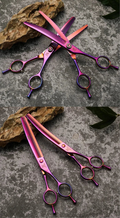 Fenice Professional JP440c 7 inch High quality Pet dog Grooming Scissors Curved thinning Shears Chunker Thinner Scissors - petguardiansupplies