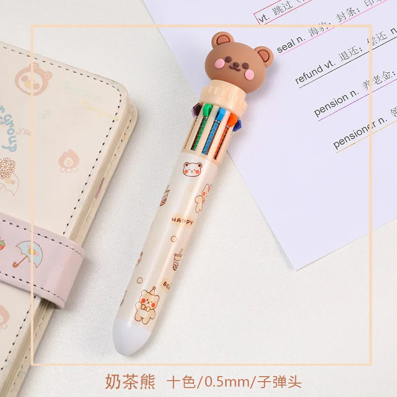 10 Colors Ballpoint Pen Cartoon Bear 0.5mm Colorful Ink Gel Pens Silicone Kawaii Pens School Office Supplies Korean Stationery - petguardiansupplies