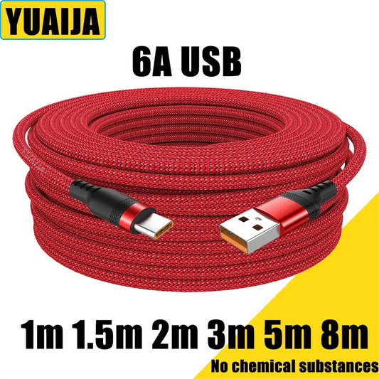 USB Type C Extended 5-Meter USB C 6A Super- Charging Cable Suitable For Huawei,Xiaomi,Vivo,OnePlus, And Leeco Phone Data Cable - petguardiansupplies