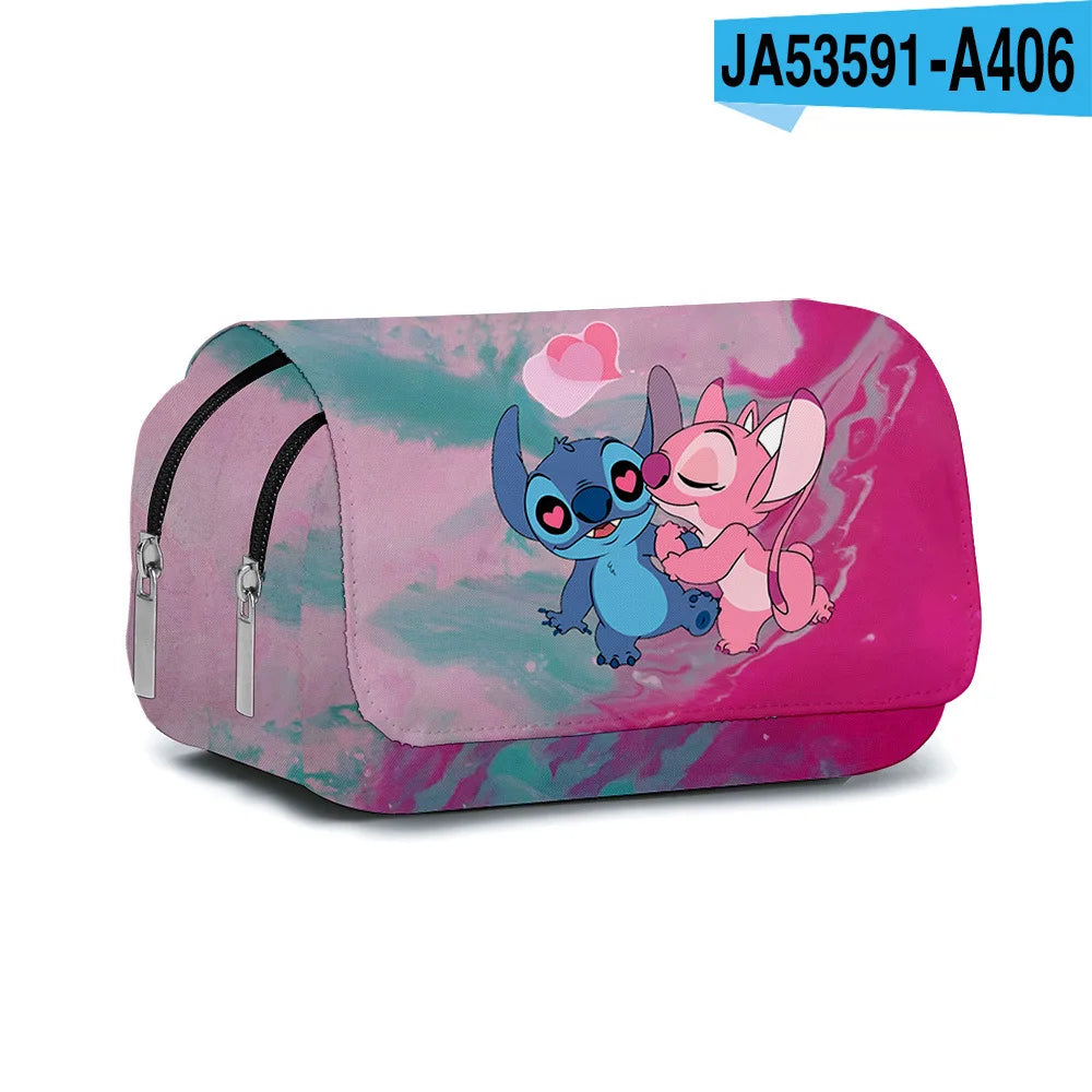 BANDAI Stitch Fully Printed Flap Pen Bag Stationery Box Cartoon Large Capacity Pencil Case Cute Anime Bags Student School Bag - petguardiansupplies