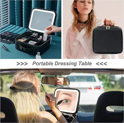 Makeup Bag With LED Mirror Vanity Case Beauty Box Make Up Travel Cosmetic Bag~UK - petguardiansupplies