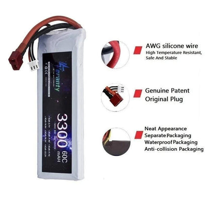 Upgrade 3300mAh 7.4V 2S LiPo Battery For RC Car Quadcopter Boat Drones Spare Parts 60C Battery With JST XT30 XT60 Plug - petguardiansupplies