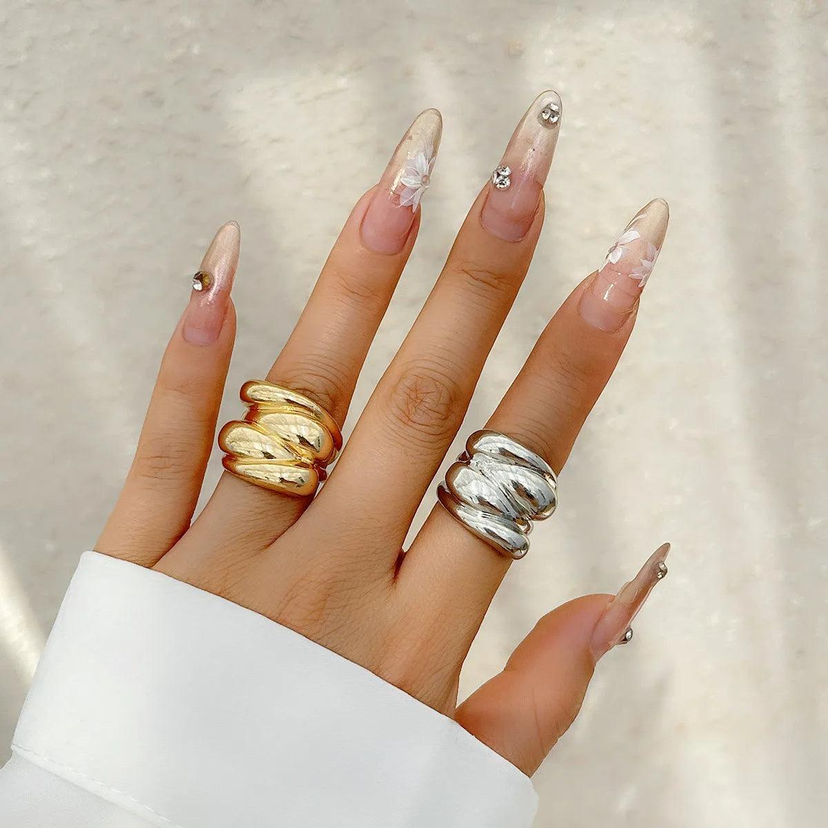 Punk Trend Irregular Geometric Multilayer Intersect Ring for Women Personalized Gold Color Thick Finger Ring Fashion Jewelry New - petguardiansupplies