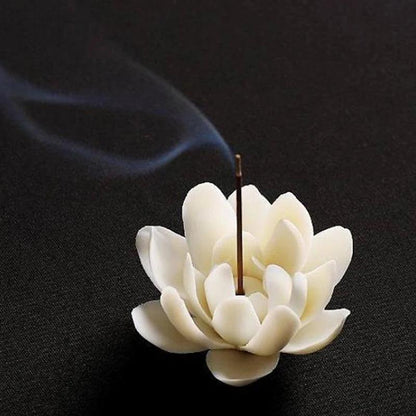 New 1PC Ceramic White Lotus Incense Burner Sandal Wood Incense Burner Ornaments Home Incense Stick Holder Aromatherapy - petguardiansupplies