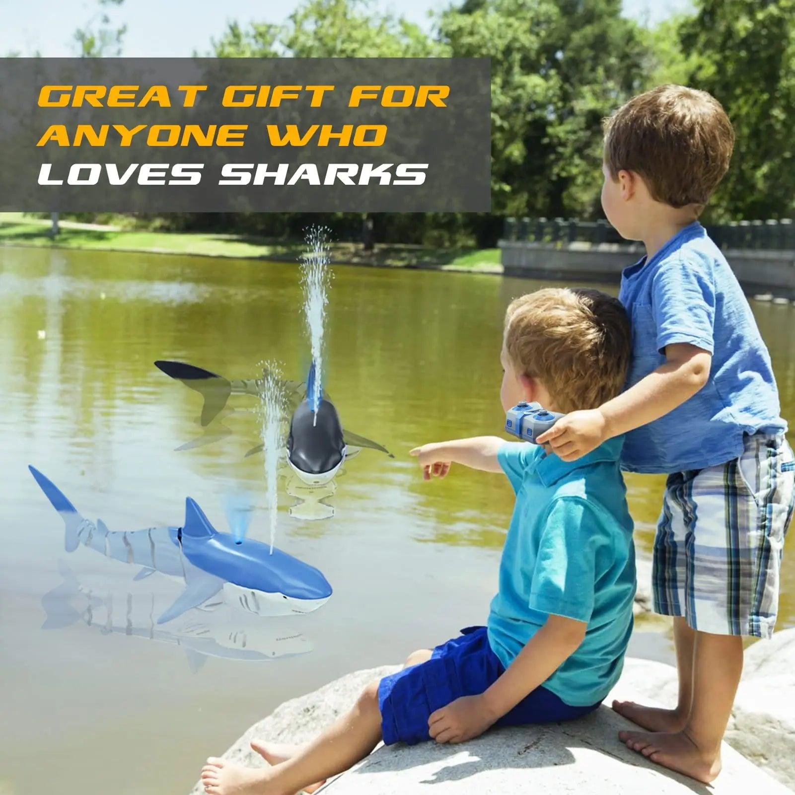 Smart Rc Shark whale Spray Water Toy Remote Controlled Boat ship Submarine Robots Fish Electric Toys for Kids Boys baby Children - petguardiansupplies