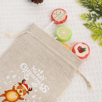 1/10PCS Christmas Linen Drawstring Bags Candy Biscuits Pouchs Burlap Bracelet Jewelry Storage Bags Xmas Kids Gift Packaging Bags - petguardiansupplies