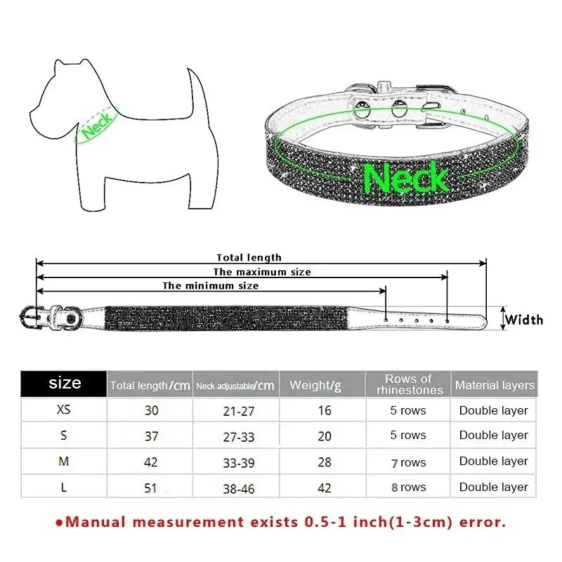 Suede Fiber Crystal Dog Collar Comfortable Glitter Rhinestone Dog Collars Zinc Alloy Buckle Collar for Small Dogs Cats XXS-L - petguardiansupplies