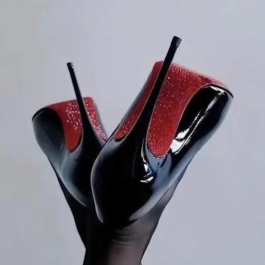 2024 Autumn New French Style Pointed High Heels Women's Thin Heels Sexy Red Sole Black Work Shoes Professional Single Shoes - petguardiansupplies