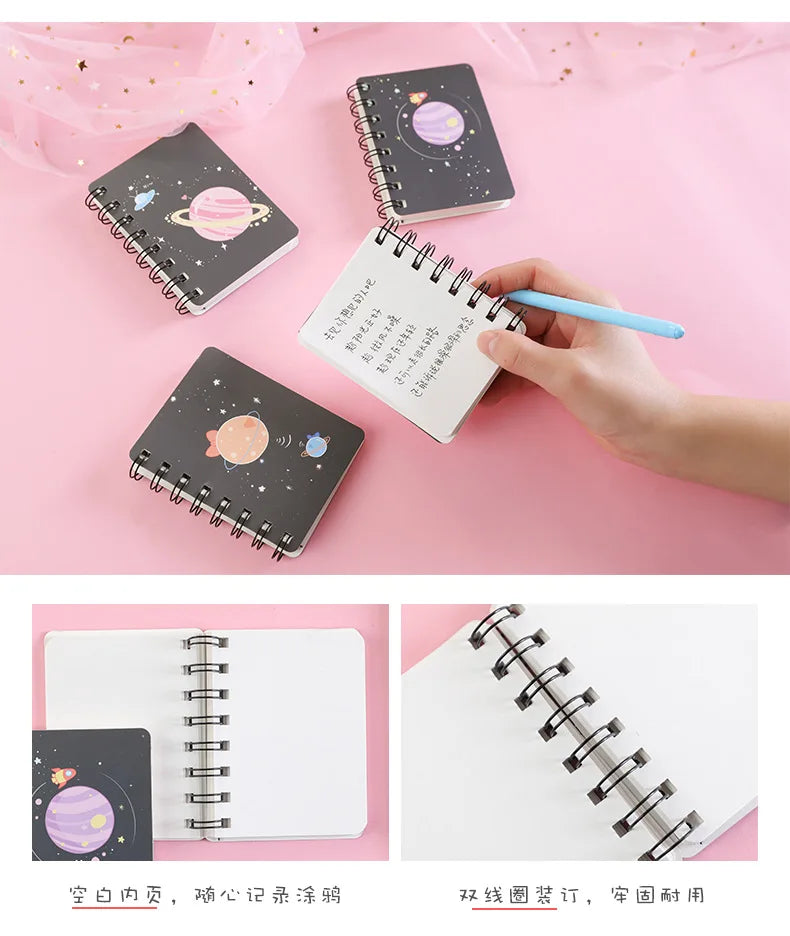 1 Pcs Planet Flip Coil Book Student Portable Pocket Notebooks Mini Notebook A7 Mini Notes School Supplies Office Stationery - petguardiansupplies