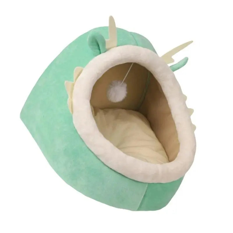 Dragon Cats Bed Dog House Plush Resting Cushion with Teaser Cats Warm Cave - petguardiansupplies