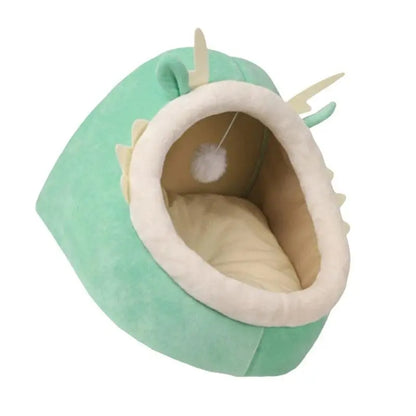 Dragon Cats Bed Dog House Plush Resting Cushion with Teaser Cats Warm Cave - petguardiansupplies