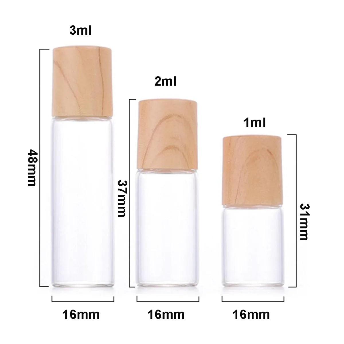 20X 50X Glass Essential Oil Roller Bottles 1ml 2ml 3ml 5ml 10ml Frosted Clear Roll on Vials PP Wood Paint Cap Lid Perfume Refill - petguardiansupplies