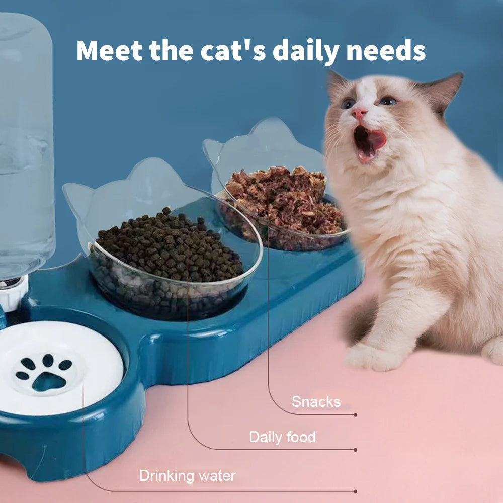 [UK Stock] Pet Feeder Pet Dog Cat Food Bowl Automatic Feeder 2 in 1 Eating Drinking Water Container Anti Slip Double Feeding Bow - petguardiansupplies