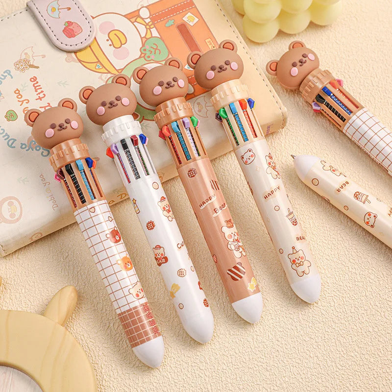 10 Colors Ballpoint Pen Cartoon Bear 0.5mm Colorful Ink Gel Pens Silicone Kawaii Pens School Office Supplies Korean Stationery - petguardiansupplies