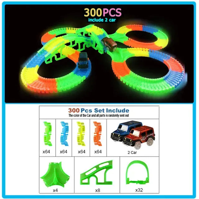 Glow Racing Track Set 5 Led Light Track Car Flexible Glowing Tracks Toy 162/165/220/240 Race Track Flexible Railway LED Car - petguardiansupplies