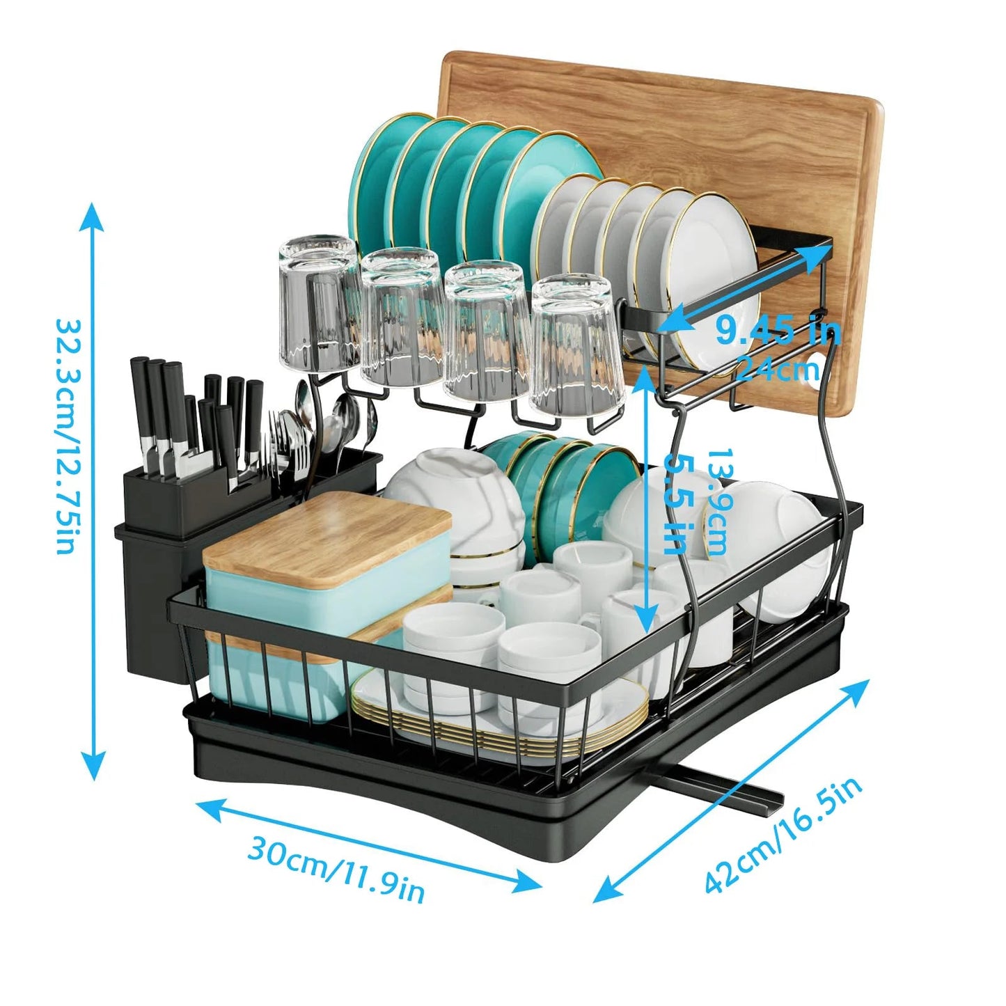 Large 2-tier dish drying rack for kitchen countertops, removable large-capacity dish draining rack - petguardiansupplies