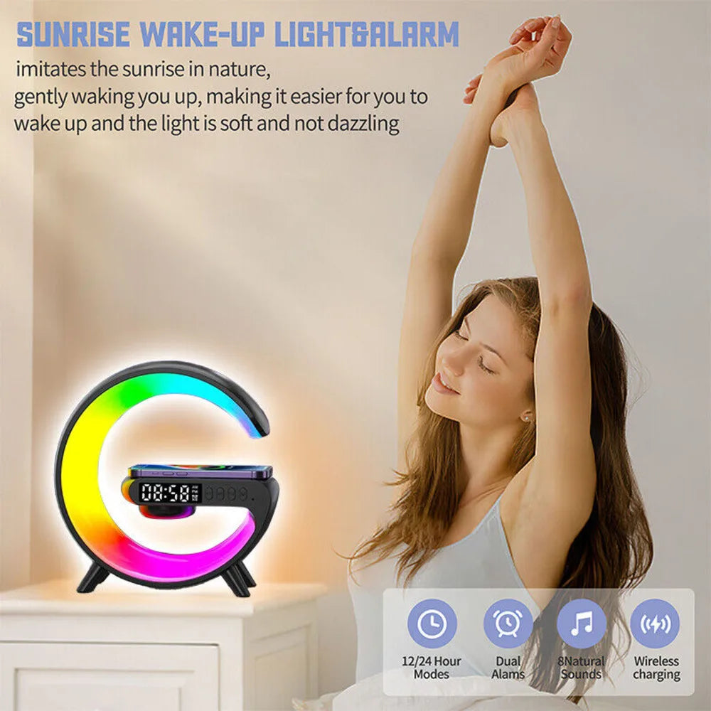 Smart G Lamp Bluetooth Speaker Wireless Charger RGB Alarm Clock Night Light 2025 - petguardiansupplies