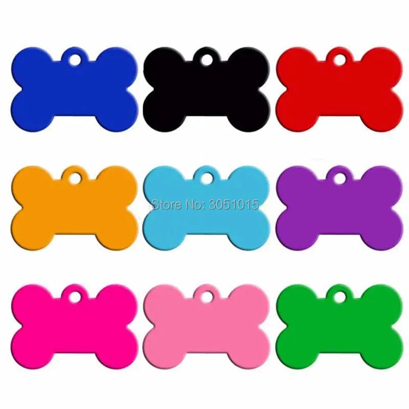 Wholesale 20pcs Bone Double Sides Personalized Dog ID Tags Aluminum Customized Cat Puppy Name Phone No. Tags Plate Keyrings - petguardiansupplies