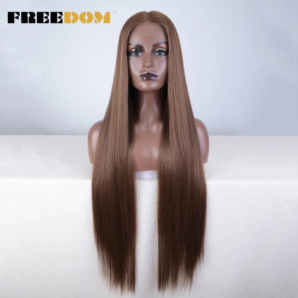 FREEDOM Synthetic Lace Front Wigs For Women Super Long 38Inch Ombre Blonde Highlight Ginger Straight Lace Wigs Cosplay Wigs - petguardiansupplies