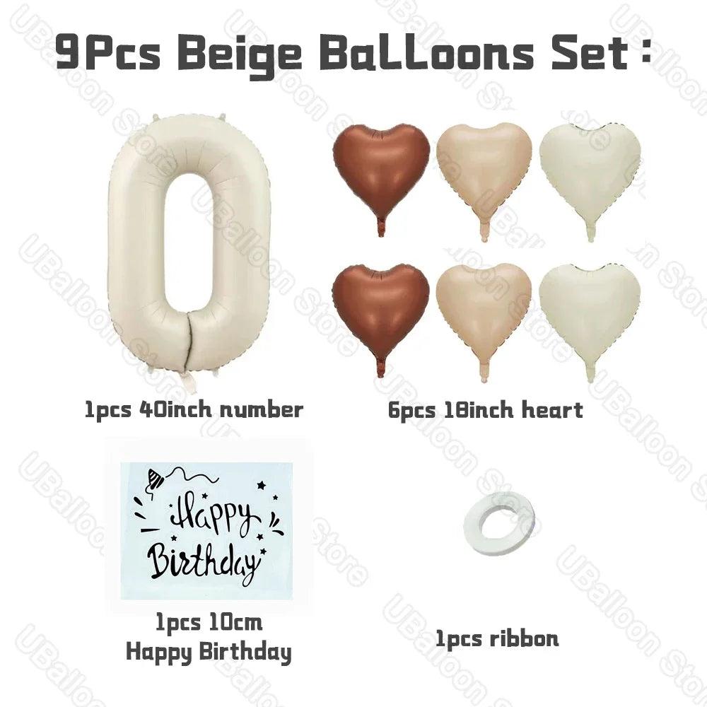 1 Set Beige Birthday Balloons Cream Beige Caramel Number 0-9 Balloon Custom Name Stickers for Birthday Anniversary Party Decor - petguardiansupplies