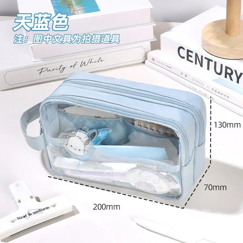 Simplicity Pencil Case for Kid Fashion Korean Solid Color Pencil Pouch Transparent Large Capacity Stationery Bag School Supplies - petguardiansupplies