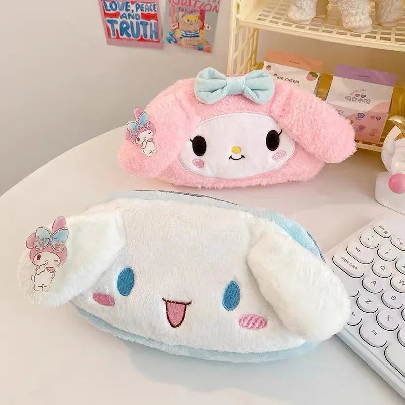 Sanrio Kuromi Melody Cinnamoroll Pencil Pouch Large Capacity Pen Case Cute Plush Cosmetic Bag Girls Student Supplies Stationery - petguardiansupplies