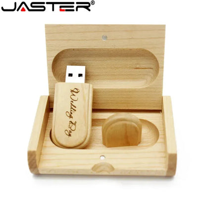 JASTER 1PCS free custom logo laser engraving wooden+Box pendrive 4GB 8GB 16GB 32GB 64GB USB Flash Drive photography gift - petguardiansupplies