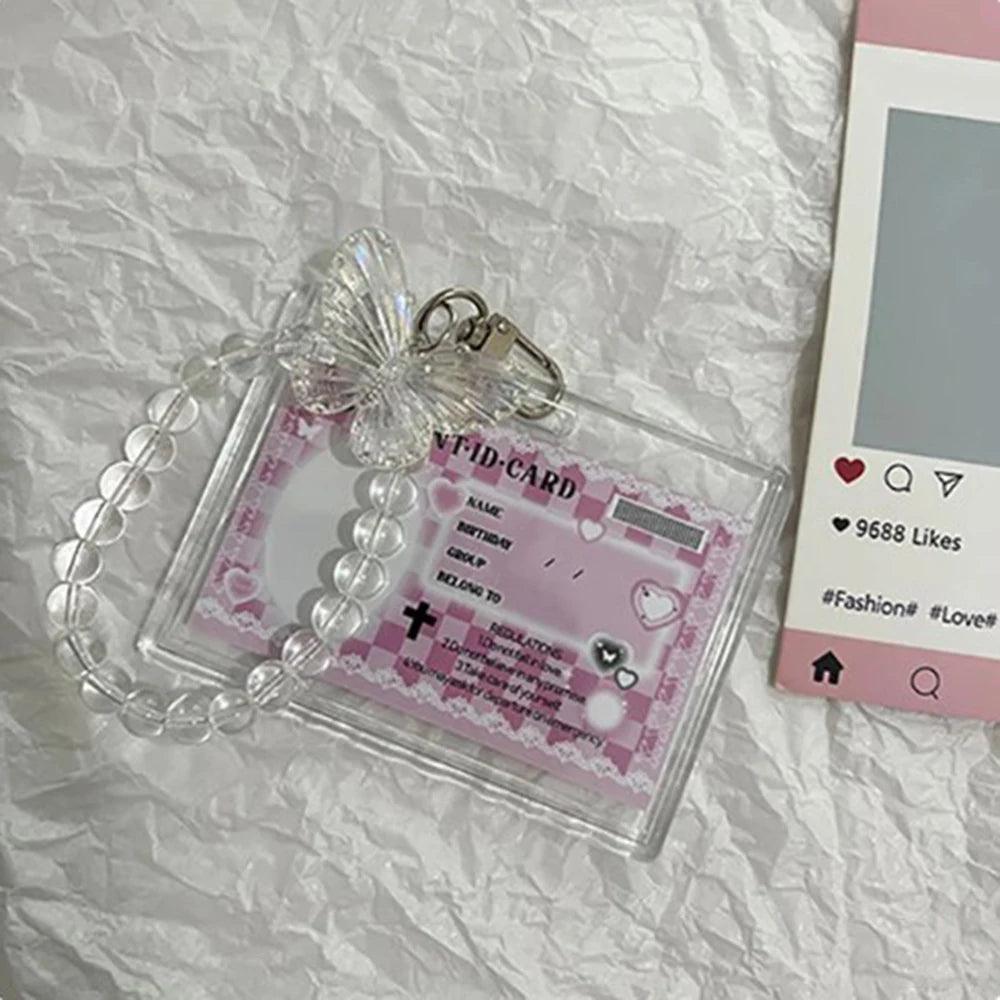 Clear Crystal Butterfly Keychain Acrylic Access Credit ID Bank 3 Inch Photo Card Holder Bag Pendant Fashion Protective Case - petguardiansupplies