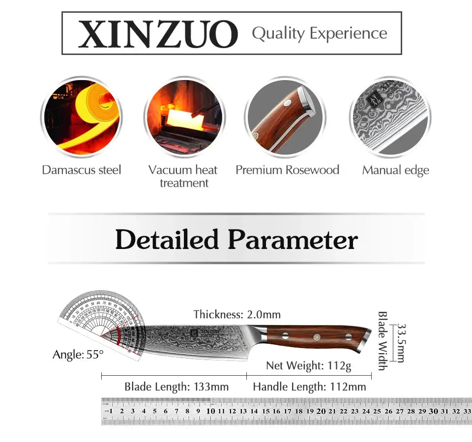 XINZUO 1PCS or 3PCS Kitchen Knife Sets Japanese Forged Damascus Steel Chef Santoku Knives Stainless Steel Rosewood Handle - petguardiansupplies