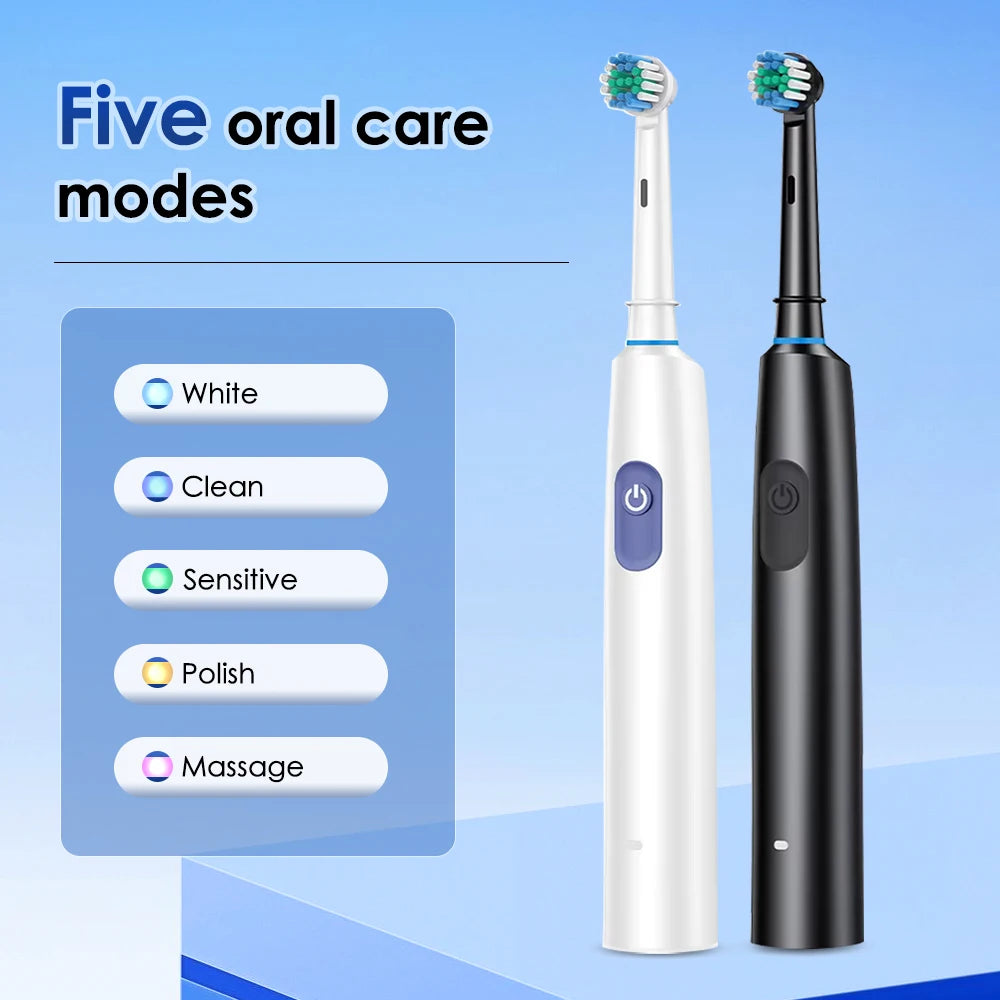 Smart Rotating Timing Electric Toothbrush, Rechargeable with 4 Heads, 5 Modes - petguardiansupplies